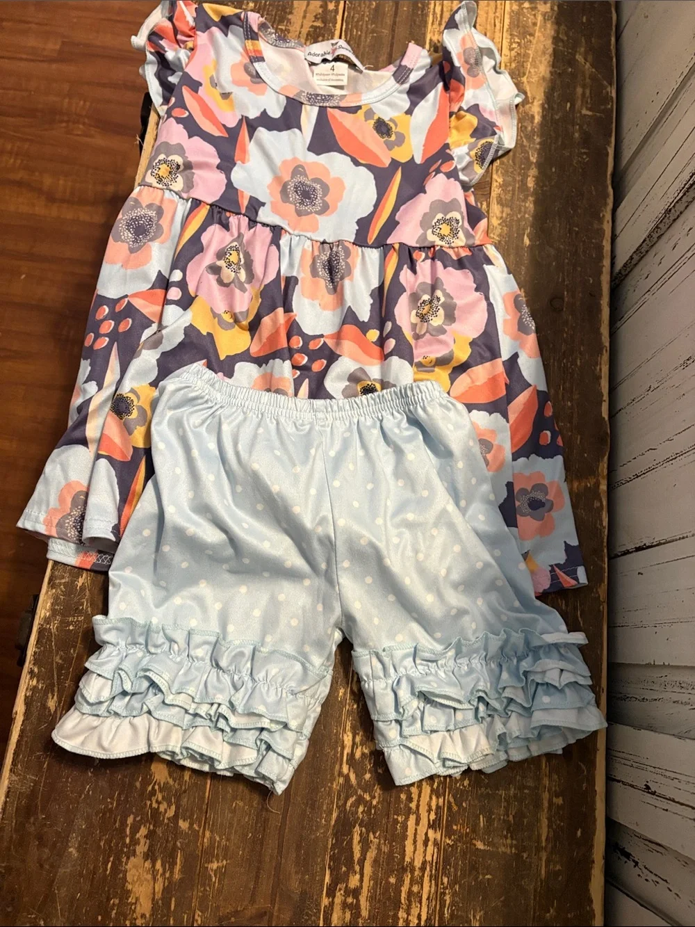 Girls Floral Ruffle Dress & Polka Dot Ruffle Shorts Set - Multicolor